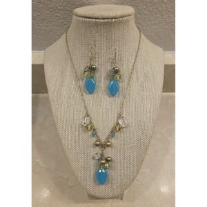 Sterling Silver, Chalcedony Quartz, Pearl Pendant Necklace & Earrings Set Adjust